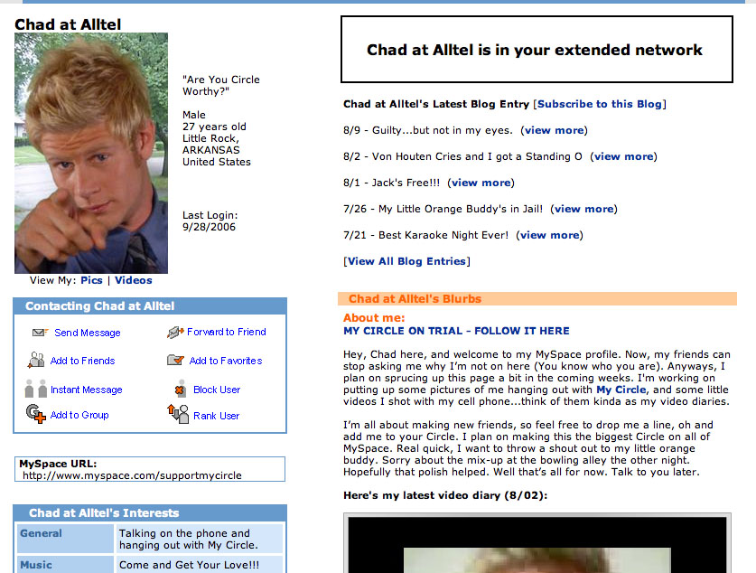 Alltel Chad's MySpace