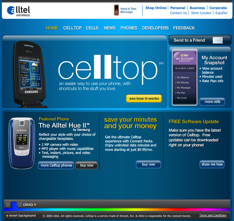 Alltel Celltop Website Layout